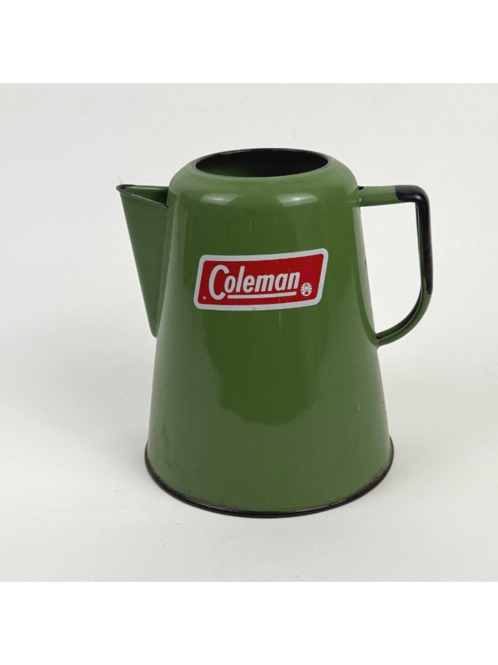 Vintage Coleman Green Enamelware Metal Coffee Pot No Lid 8"